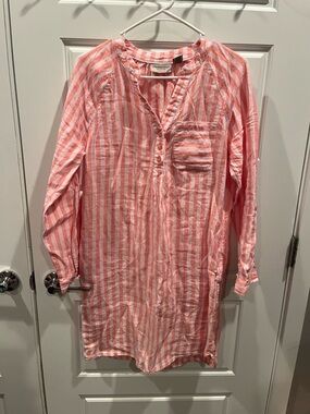 Martha Stewart Coral and light Pink Striped Linen Tunic/Dress